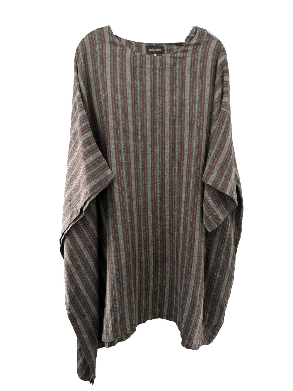 Eskandar Linen Stripe Oversized Poncho Tunic Lagenlook Made In England Sz 1 S/M